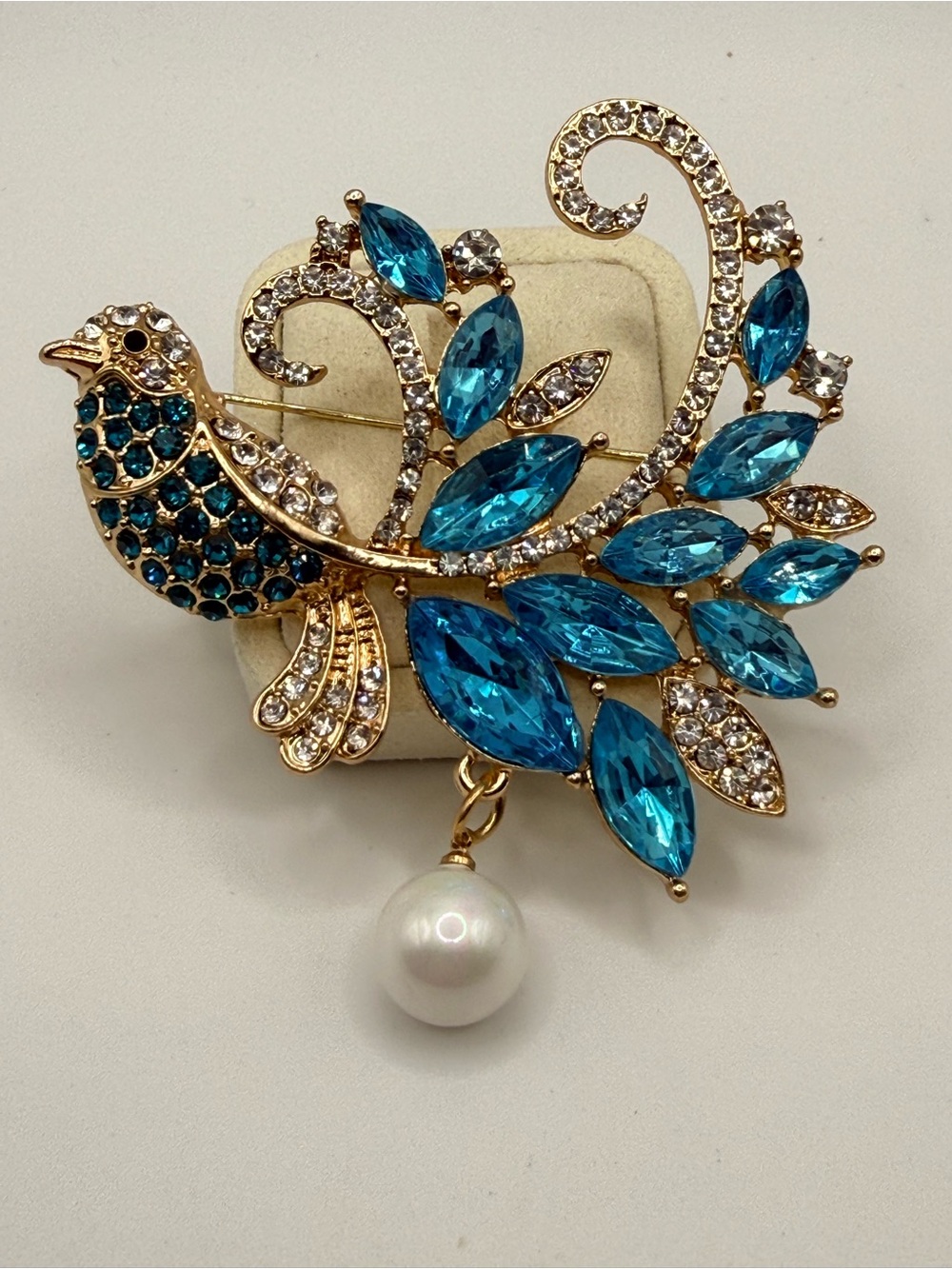 Enameled Rhinestone Bird‎ of Paradise Brooch